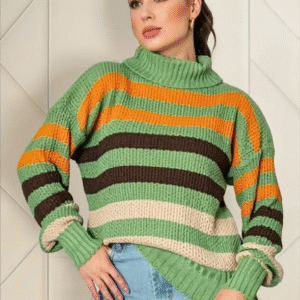 Blusa Trico Cacharrel Gola Alta Feminina Colorida Monte Sião
