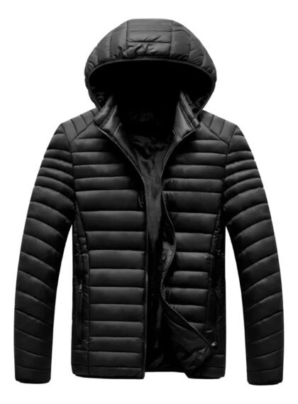 Jaqueta Bobojaco Masculina Preta Impermeável com Capuz Removível e Bolso Interno