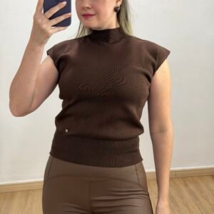 Blusa colete Tricô Modal Sem Manga