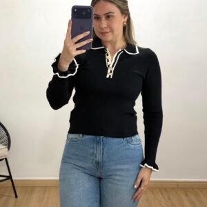 Blusa Tricô Canelada Botão