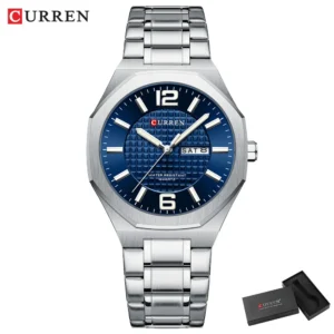 Curren moda minimalista relógios de quartzo masculino banda de aço inoxidável casual negócios dia-data dial luminoso mãos relógios de pulso