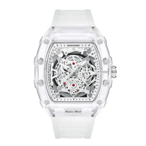 Relógio masculino da moda em forma de barril transparente à prova d'água relógio de quartzo esportivo