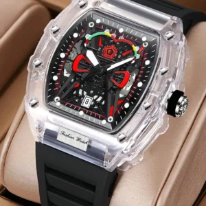 Relógio de quartzo masculino caso transparente pulseira de silicone calendário luminoso relógios de pulso lazer estilo esportivo relógio de quartzo