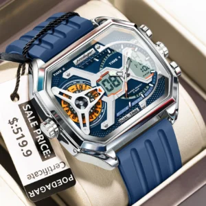 Poedagar topo de luxo relógio masculino data semana luminosa led homem relógio pulseira silicone eletrônico duplo tempo moda relógios quartzo masculino