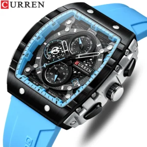 CURREN Sport Watch para homens Moda Relógio de pulso de quartzo à prova d'água com data automática pulseira de silicone amarela luminosa