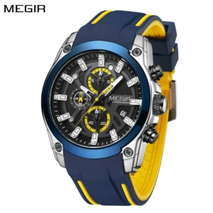 Megir relógios masculinos marca superior de luxo esporte militar relógio de pulso cronógrafo luminoso data relógio de quartzo pulseira de silicone relógio masculino