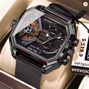 Poedagar esportes relógios de quartzo masculino data semana led alarme militar eletrônico homem relógio à prova dwaterproof água malha aço inoxidável relógio masculino