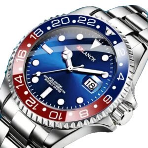 Relógio de aço inoxidável de negócios 40mm clássico vermelho azul