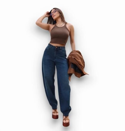 Calça Jeans Baloon Tinto Marrom 25561