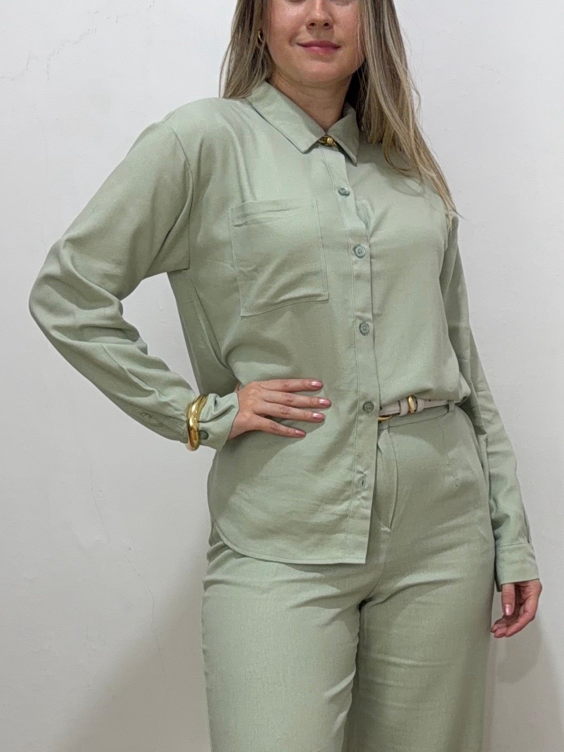 Conjunto PA feminino camisa e calça pantalona 100% linho - Imagem 5