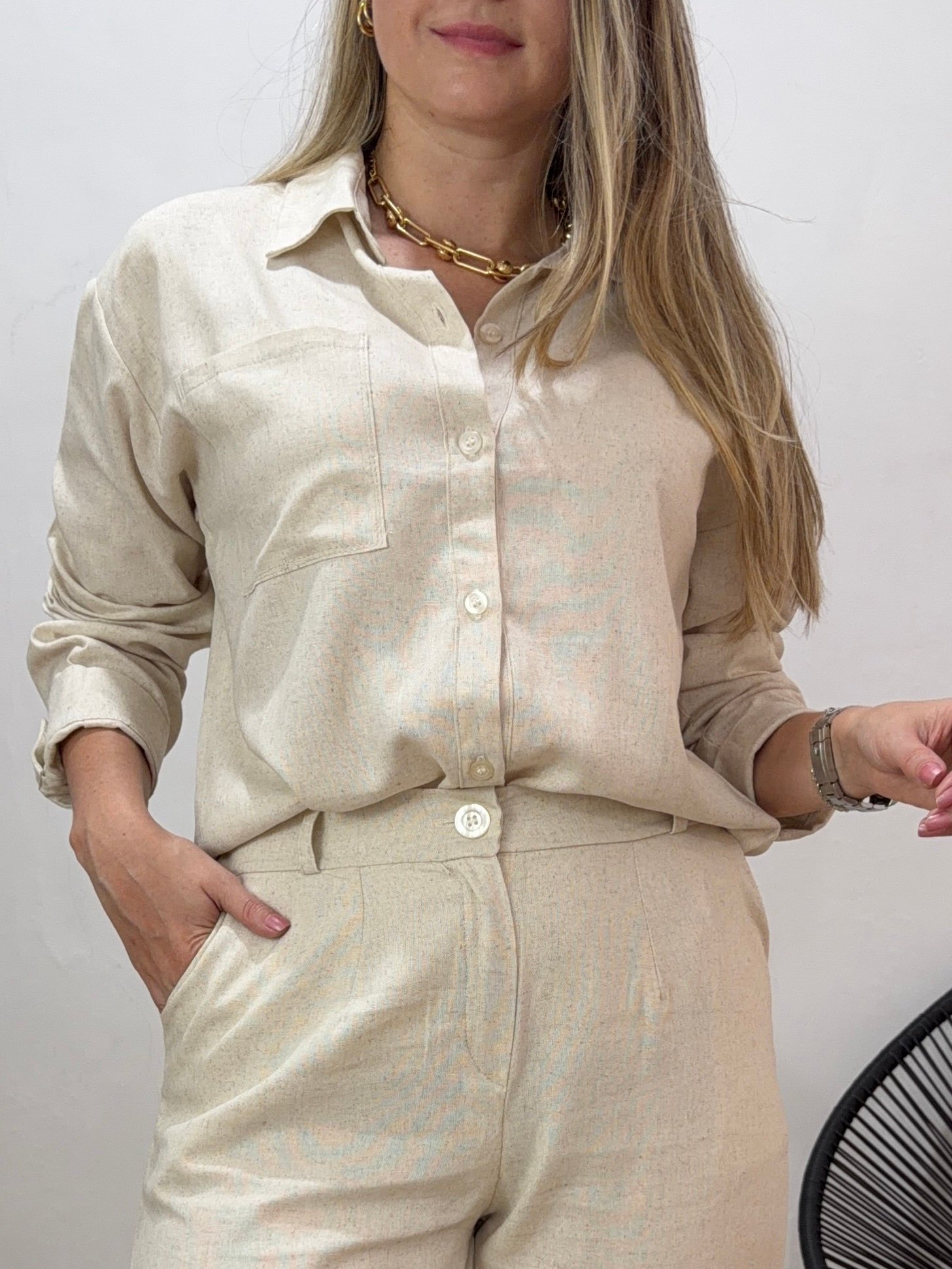 Conjunto PA feminino camisa e calça pantalona 100% linho - Imagem 7