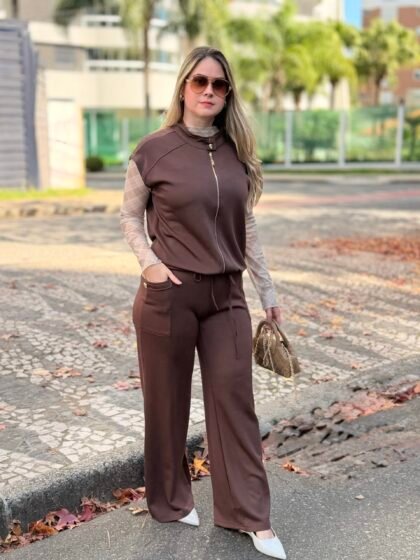 Colete e calça comfy elegante malha Moletinho premium