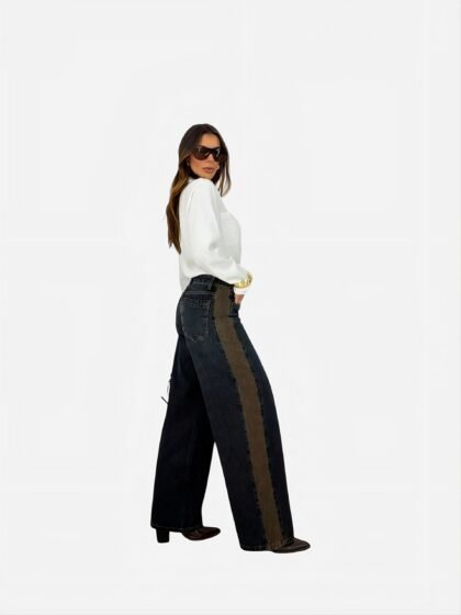 Calça Jeans Consciência Relaxed Com Faixas Ao Avesso 25657