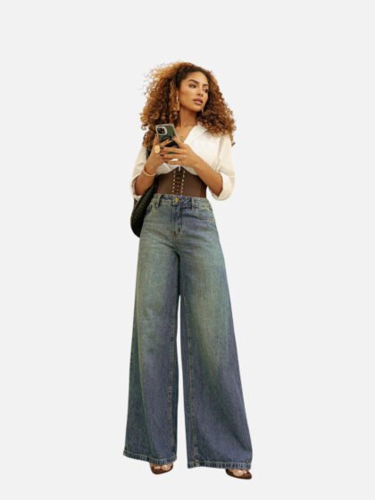 Calça Jeans Consciência Wide Leg Relaxed Cintura Baixa 29909 Sujinha com Bigode
