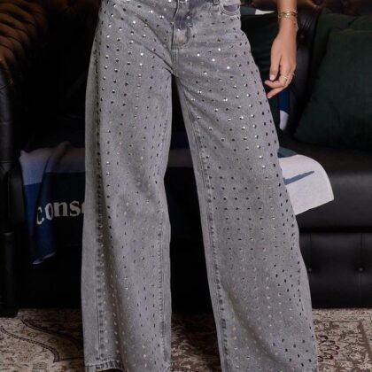 Calça Consciência Jeans Conjunto de Roupas com Detalhes em Brilhos Sky Cinza 25532