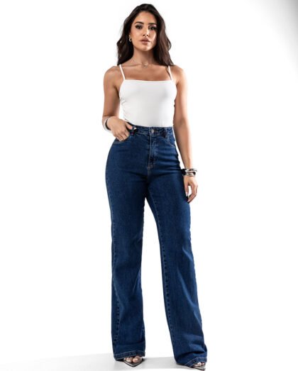 Calça Consciência Jeans Wide Leg Feminina Cintura Alta Básica com Elastano 28000 Escura