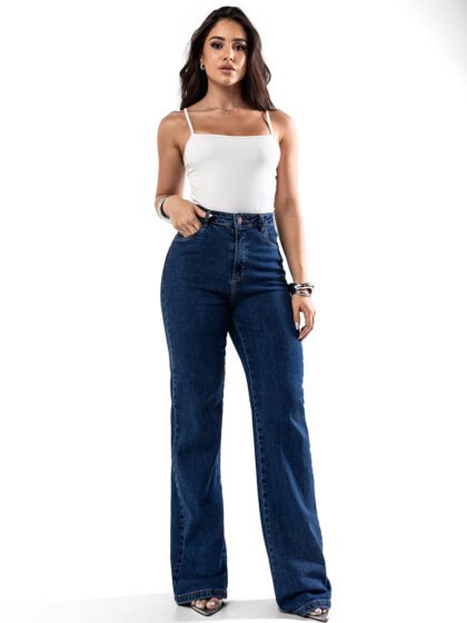 Calça Consciência Jeans Wide Leg Feminina Cintura Alta Básica com Elastano 28000 Escura