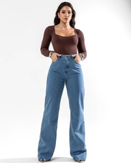 Calça Consciência Jeans Wide Leg Feminina Cintura Alta Básica Algodão 29000 Média