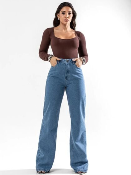 Calça Consciência Jeans Wide Leg Feminina Cintura Alta Básica Algodão 29000 Média