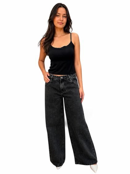 Calça Consciência Jeans Wide leg Relaxed com aplicação de brilho vintage 25550