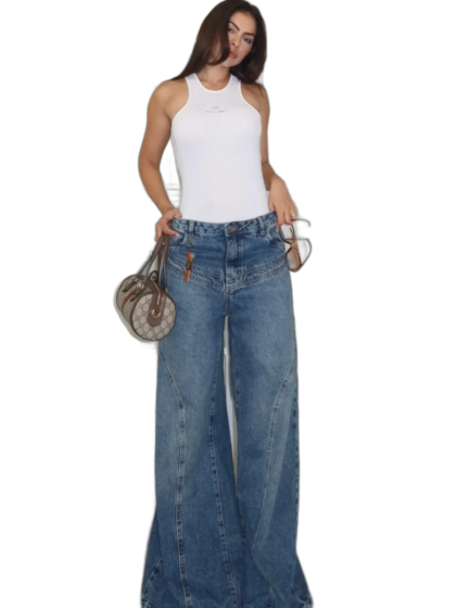 Calça Jeans Consciência Wide Hanger Feminina com Recorte 25450 Sky Sujinho