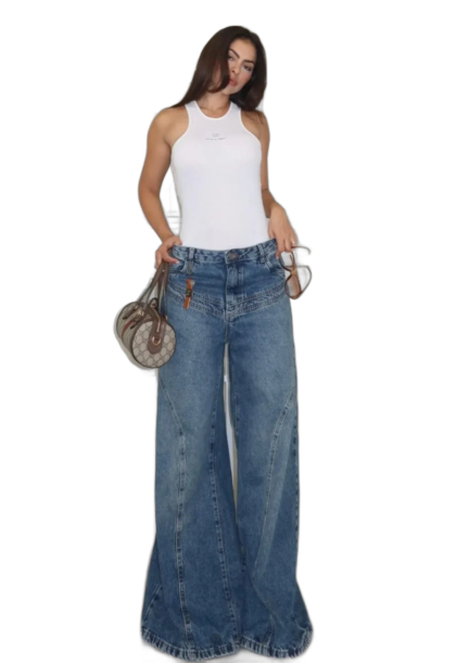 Calça Jeans Consciência Wide Hanger Feminina com Recorte 25450 Sky Sujinho
